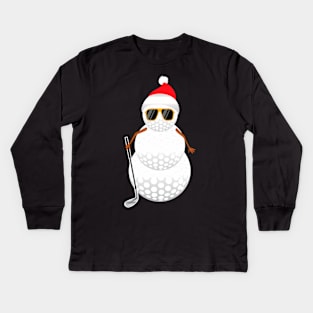 Santa Snowman Golf Ball Golfer Kids Long Sleeve T-Shirt